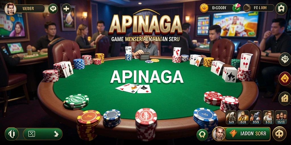 Tampilan gameplay APINAGA menunjukkan duel poker yang intens dan seru.