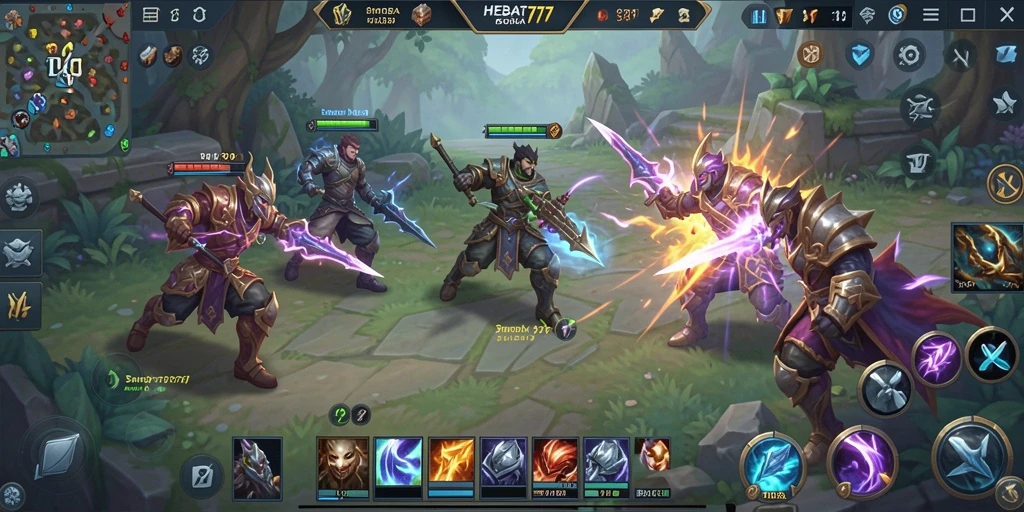 Tampilan seru pertempuran dalam game HEBAT777 dengan strategi MOBA.