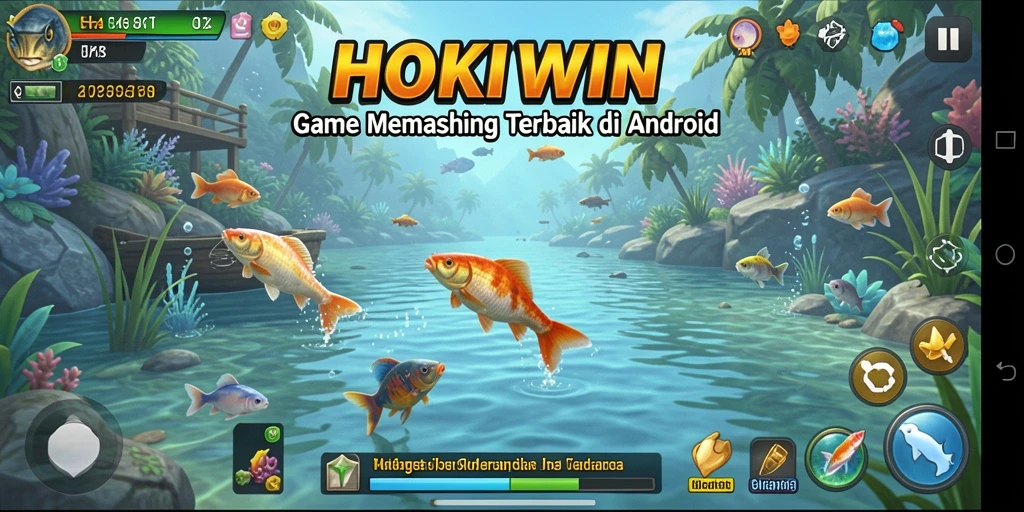 Screenshot gameplay HOKIWIN dengan aksi memancing yang mendebarkan.