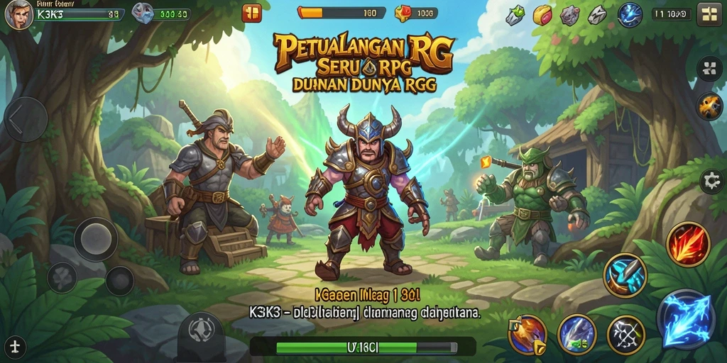 Screenshot K3K3 menunjukkan karakter beraksi dalam pertarungan RPG yang menegangkan.