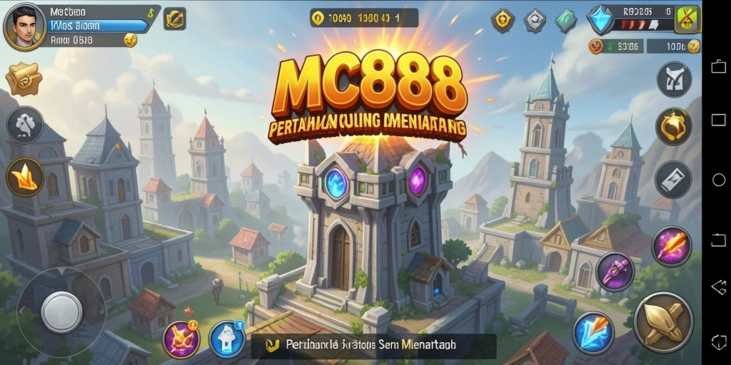 Screenshot gameplay menarik dari MC888, menunjukkan strategi Tower Defense.