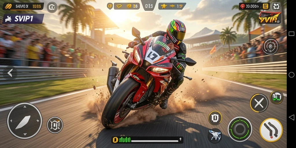 Tampilan gameplay mendebarkan dari game balapan motor SVIP1.